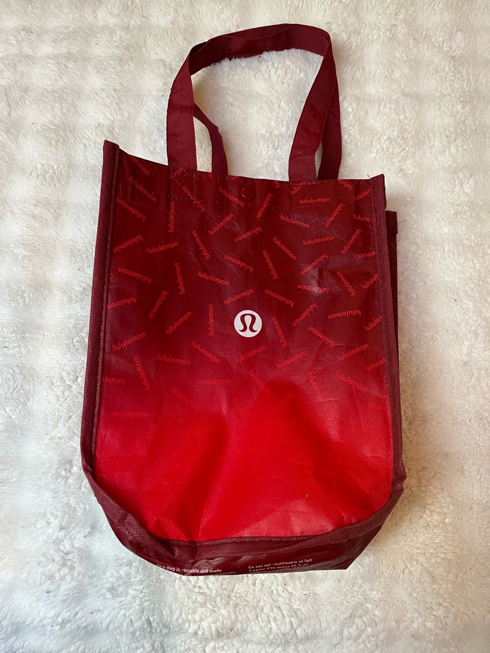 lululemon red and white logo tote bag